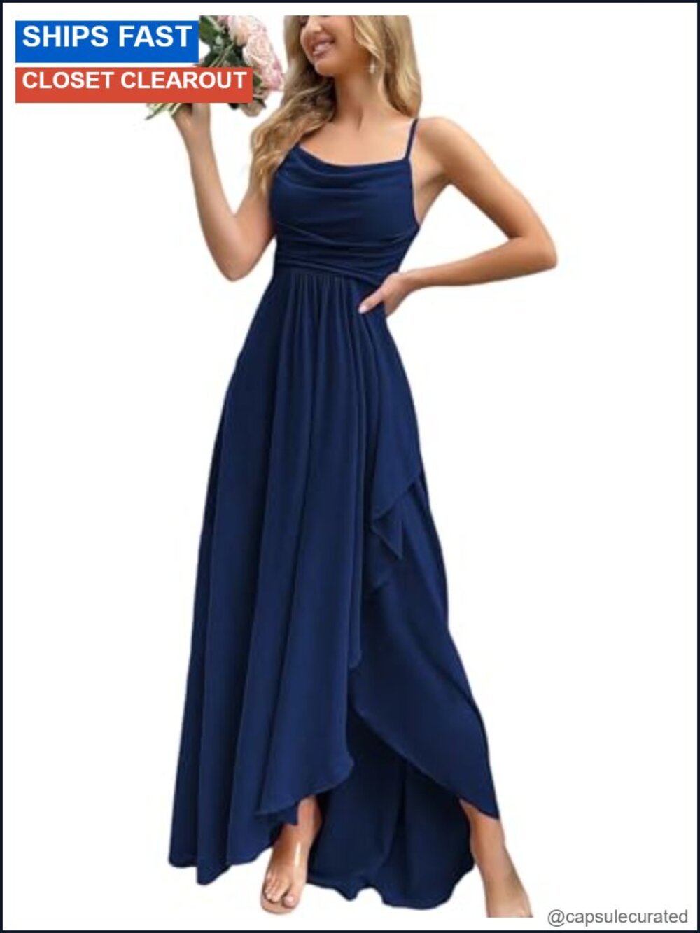 Elegant Chiffon Maxi Dress Square Neck Spaghetti Strap Formal Gown